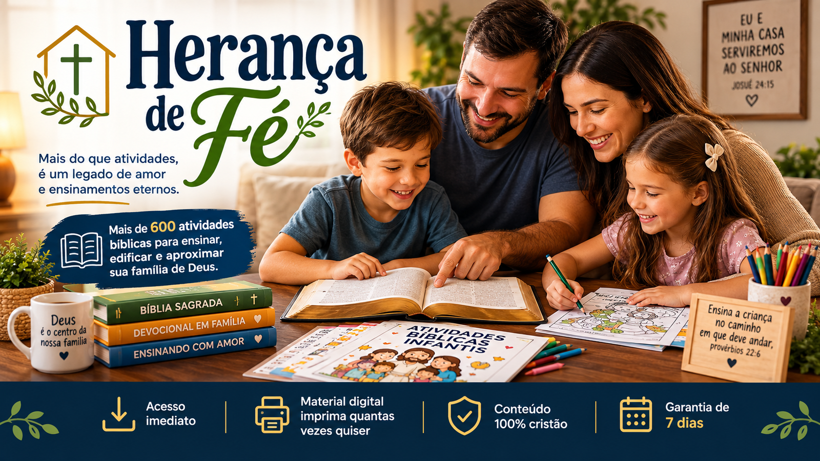 Herança de Fé - Kit de Atividades Bíblicas para Crianças com a família reunida